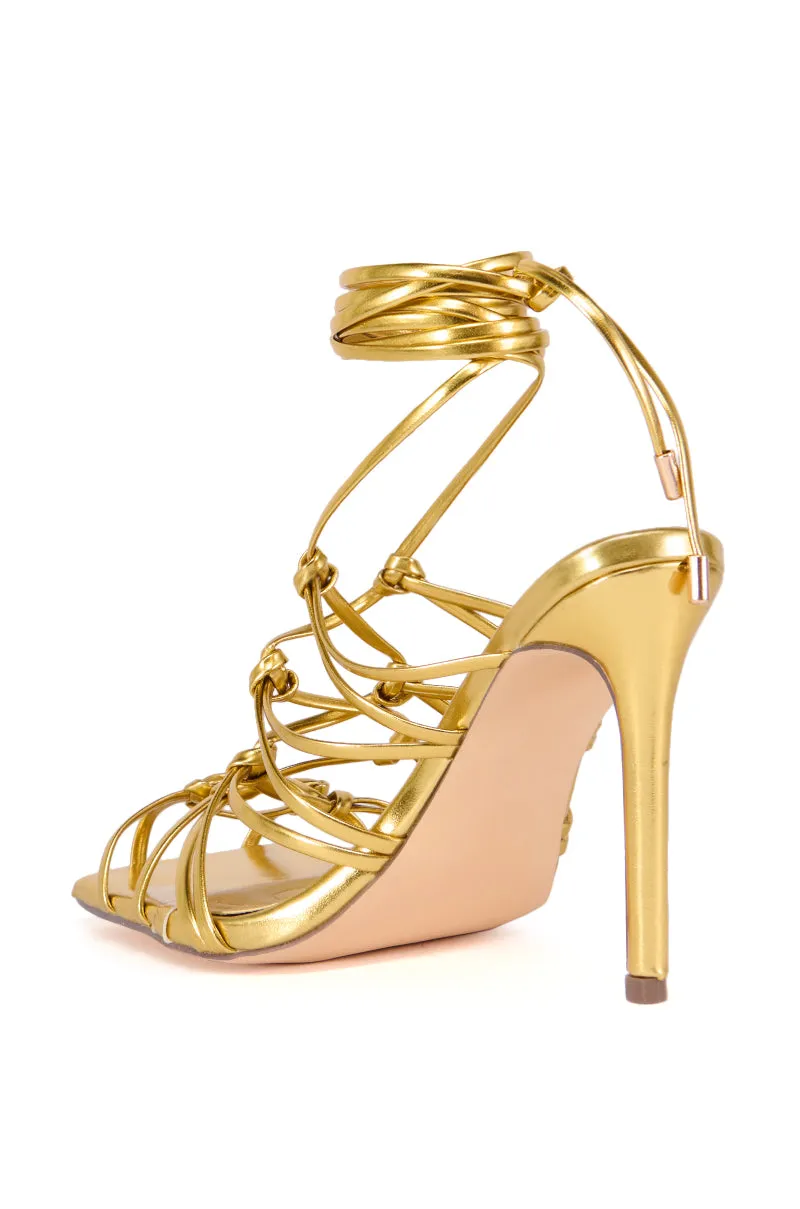 AZALEA WANG AMENRA GOLD CAGED STRAPPED SANDAL