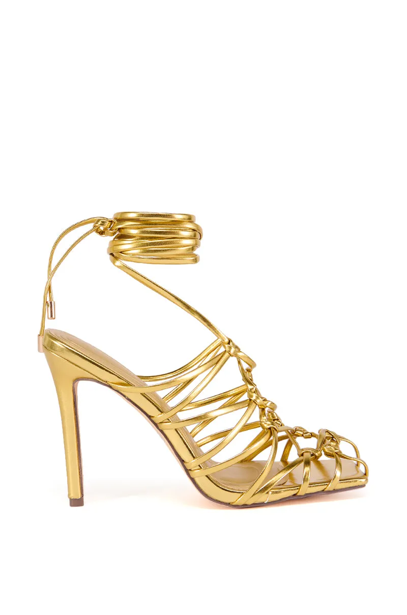 AZALEA WANG AMENRA GOLD CAGED STRAPPED SANDAL