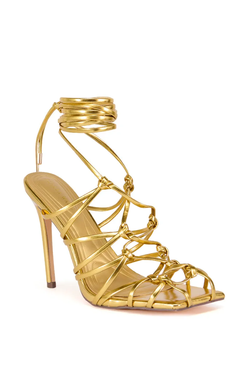 AZALEA WANG AMENRA GOLD CAGED STRAPPED SANDAL