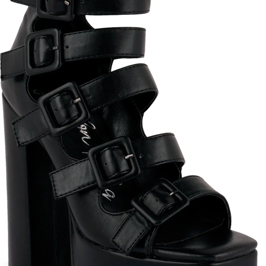 Black Caged High Heel Buckled Sandal