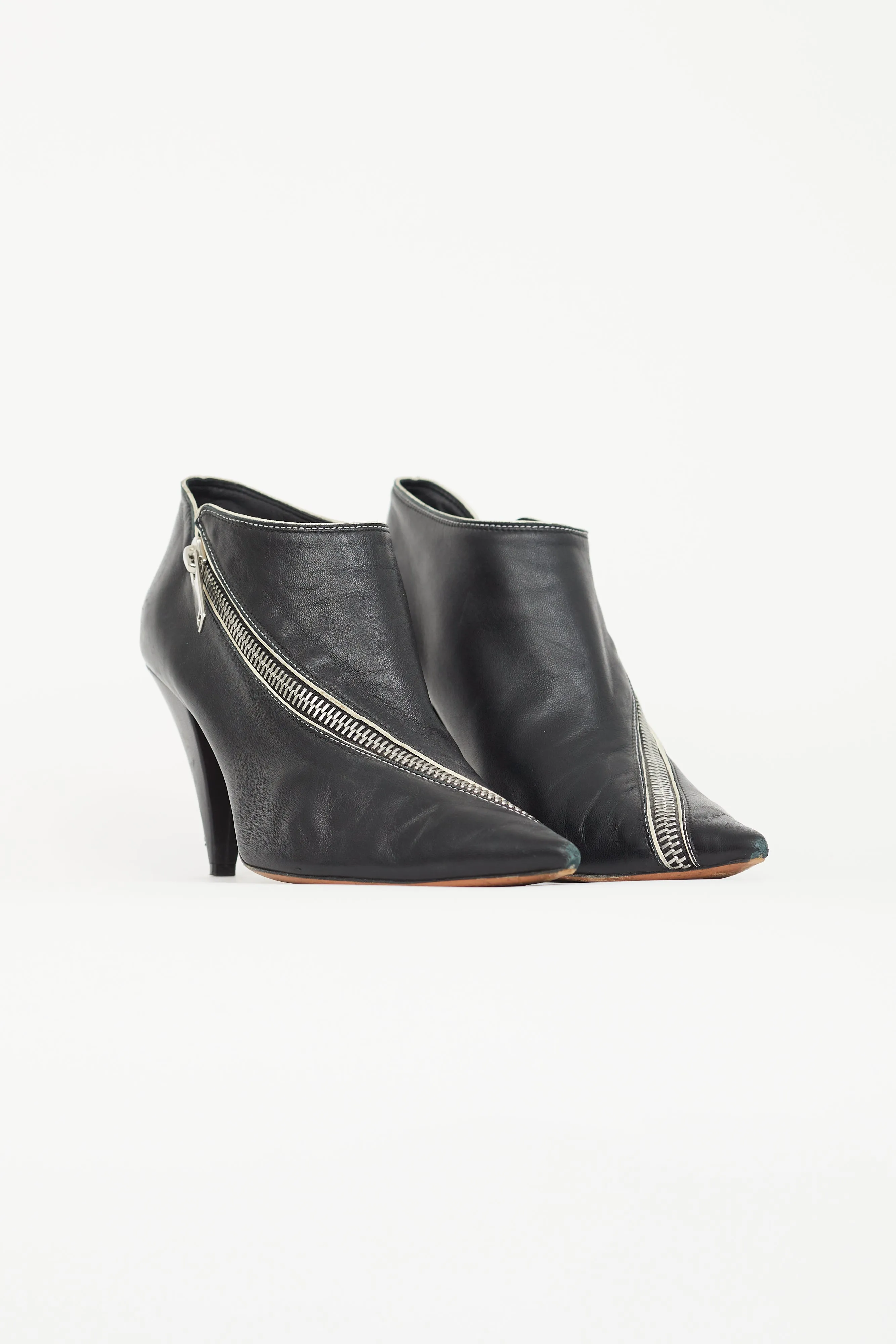 Black Leather Asymmetric Zip Boot