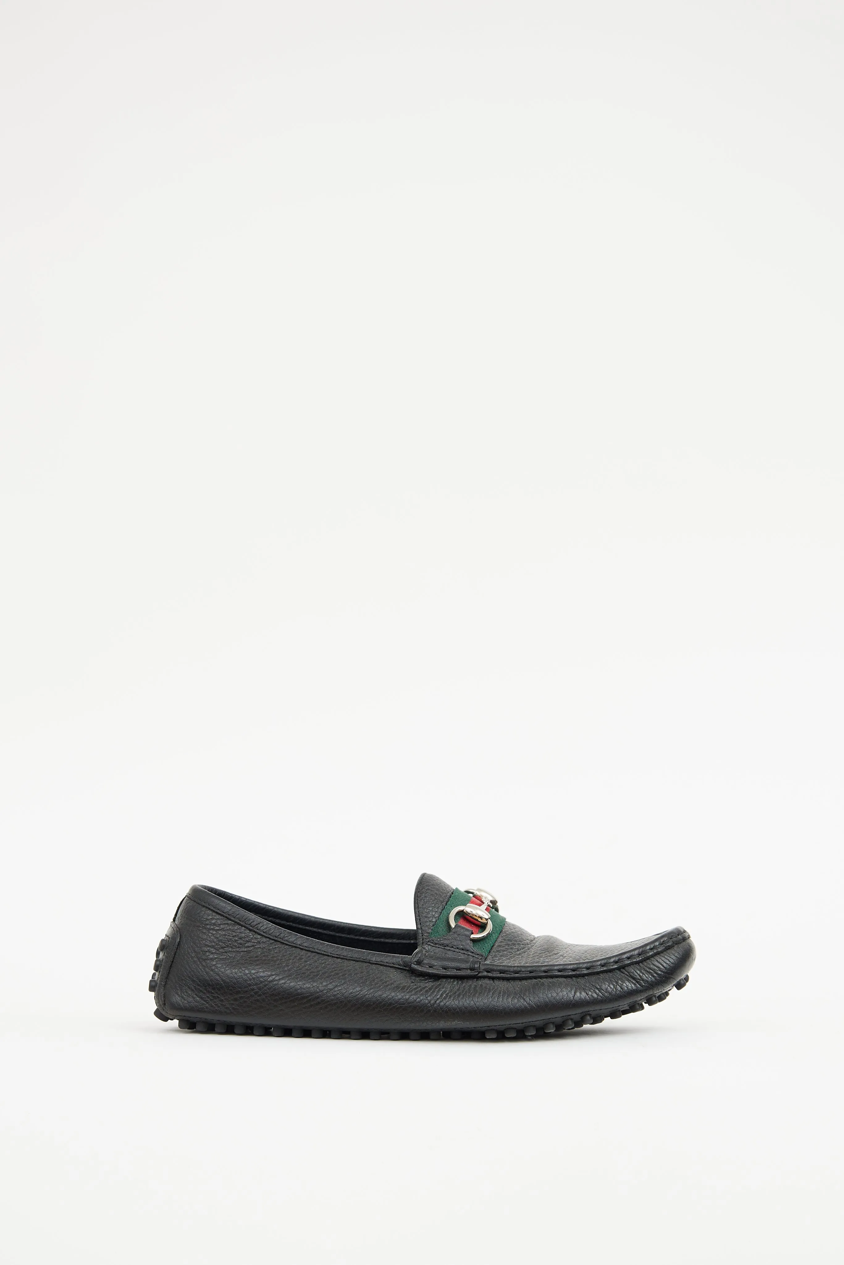 Black Webbed Leather Driving Loafer