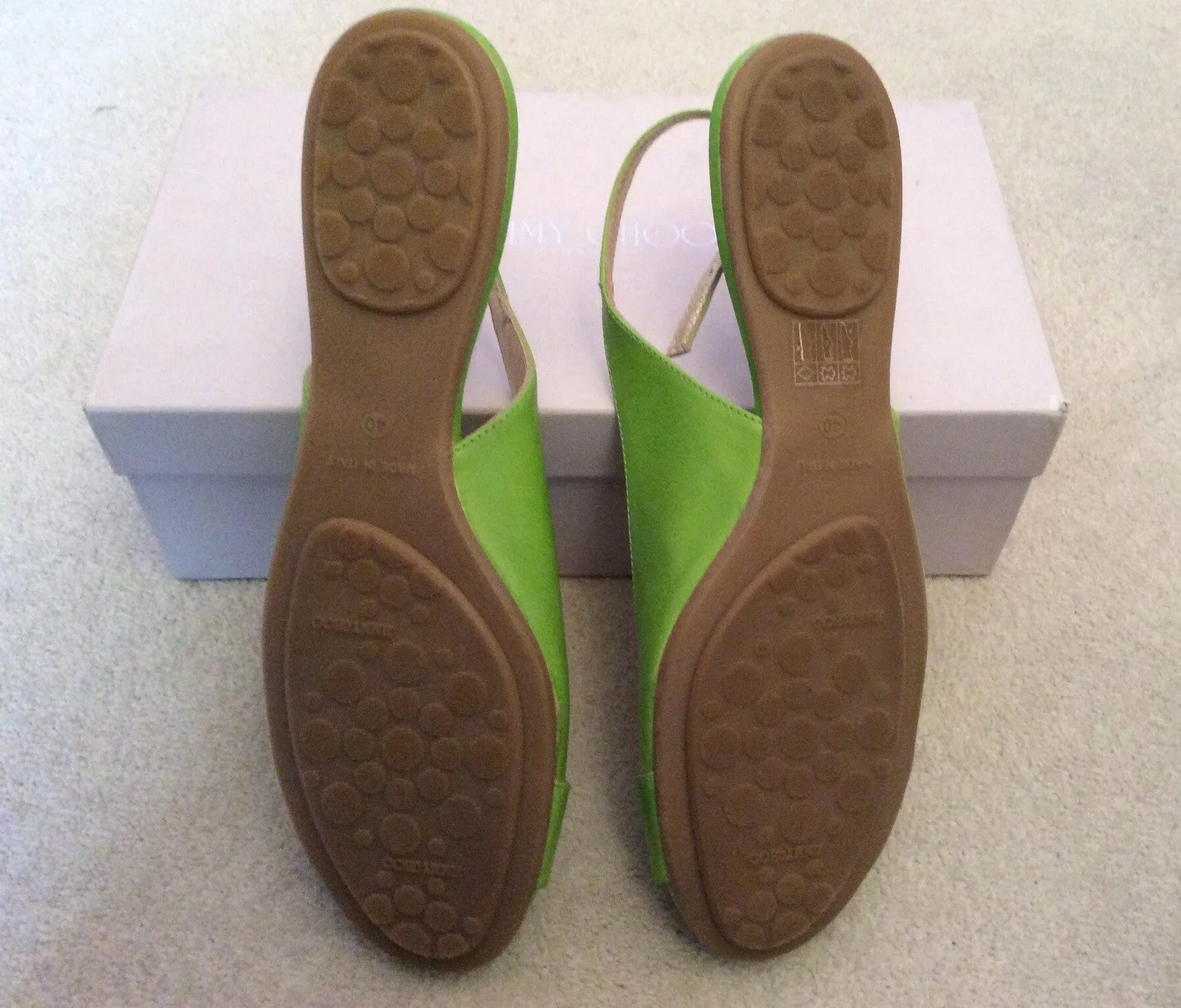 Brand New Jimmy Choo Neon Green Morse Buckle Trim Slingback Flats Size 7/40