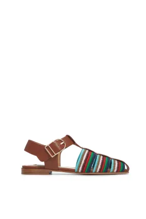 Calla Sandal in Cognac Multi Nappa Leather Crochet