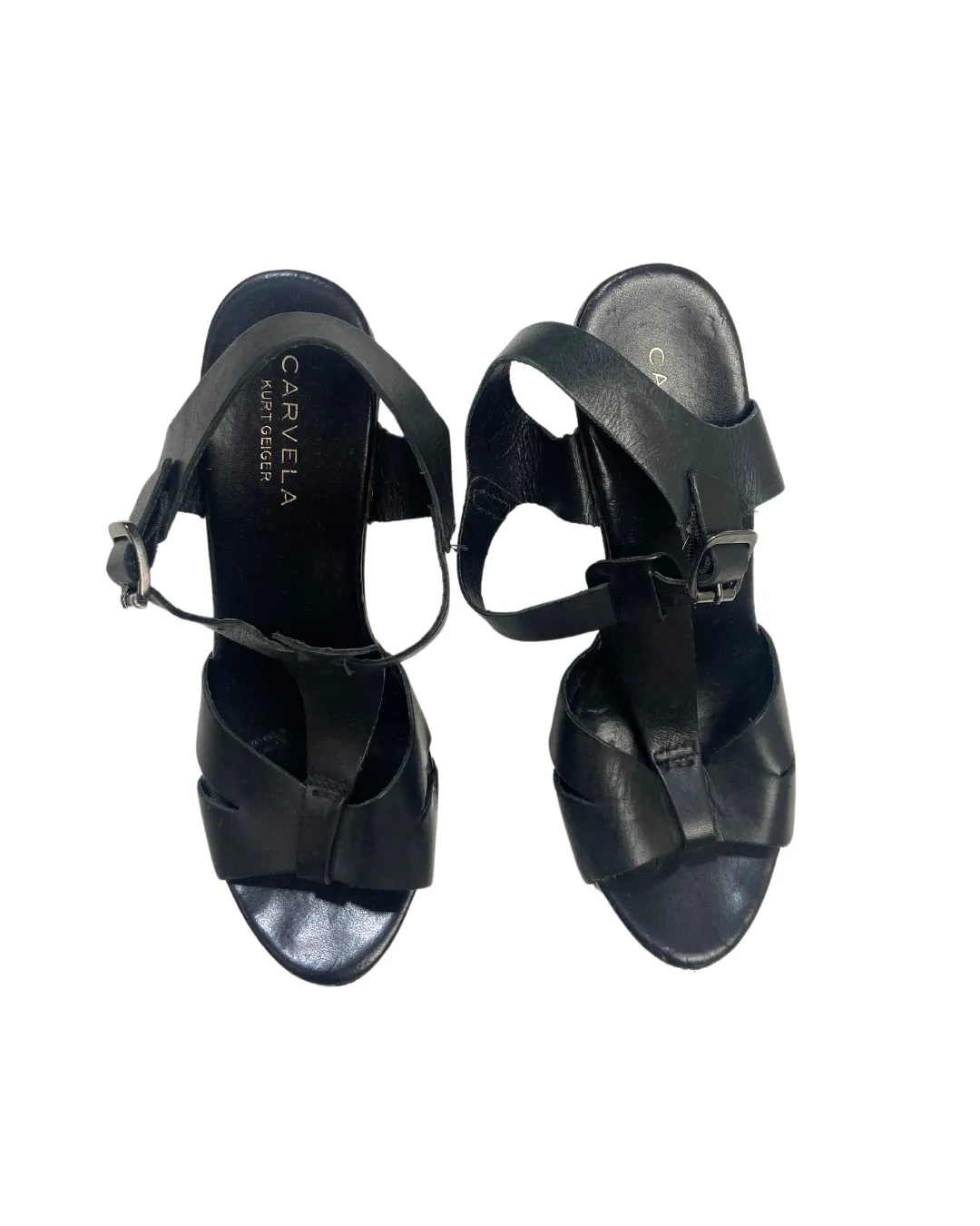 Carvela Black Leather Studded Wedge Sandals