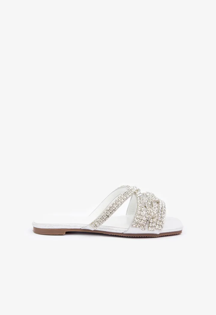 Choice Kids Crystal Embellished Strap Flats Silver