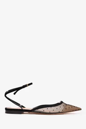 Christian Dior Black Mesh Polka Dot J'aDior Slingback Flats Size 39