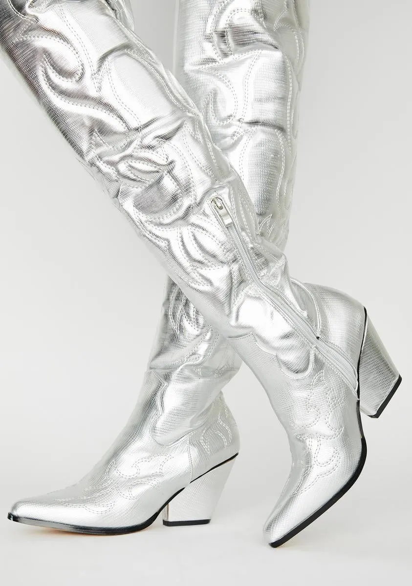 Chrome Disco Cowboy Metallic Boots