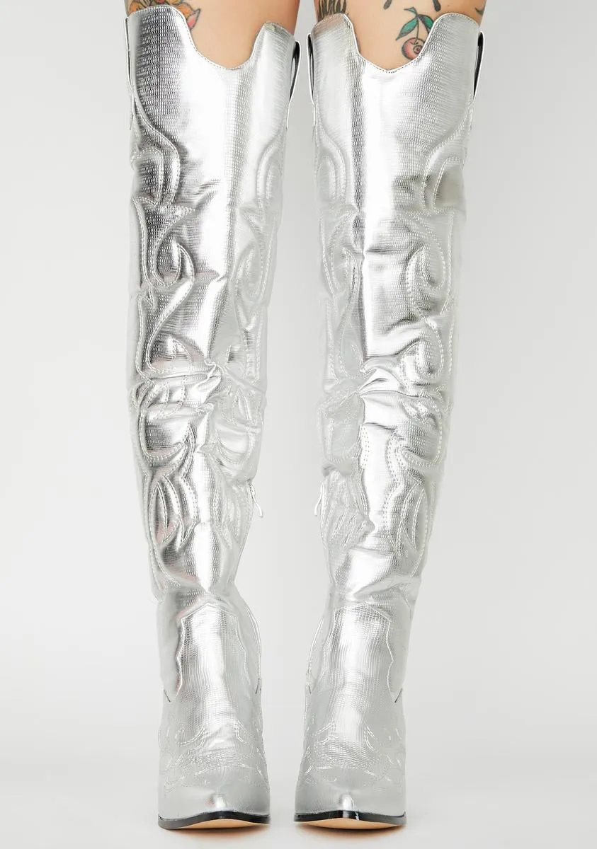 Chrome Disco Cowboy Metallic Boots