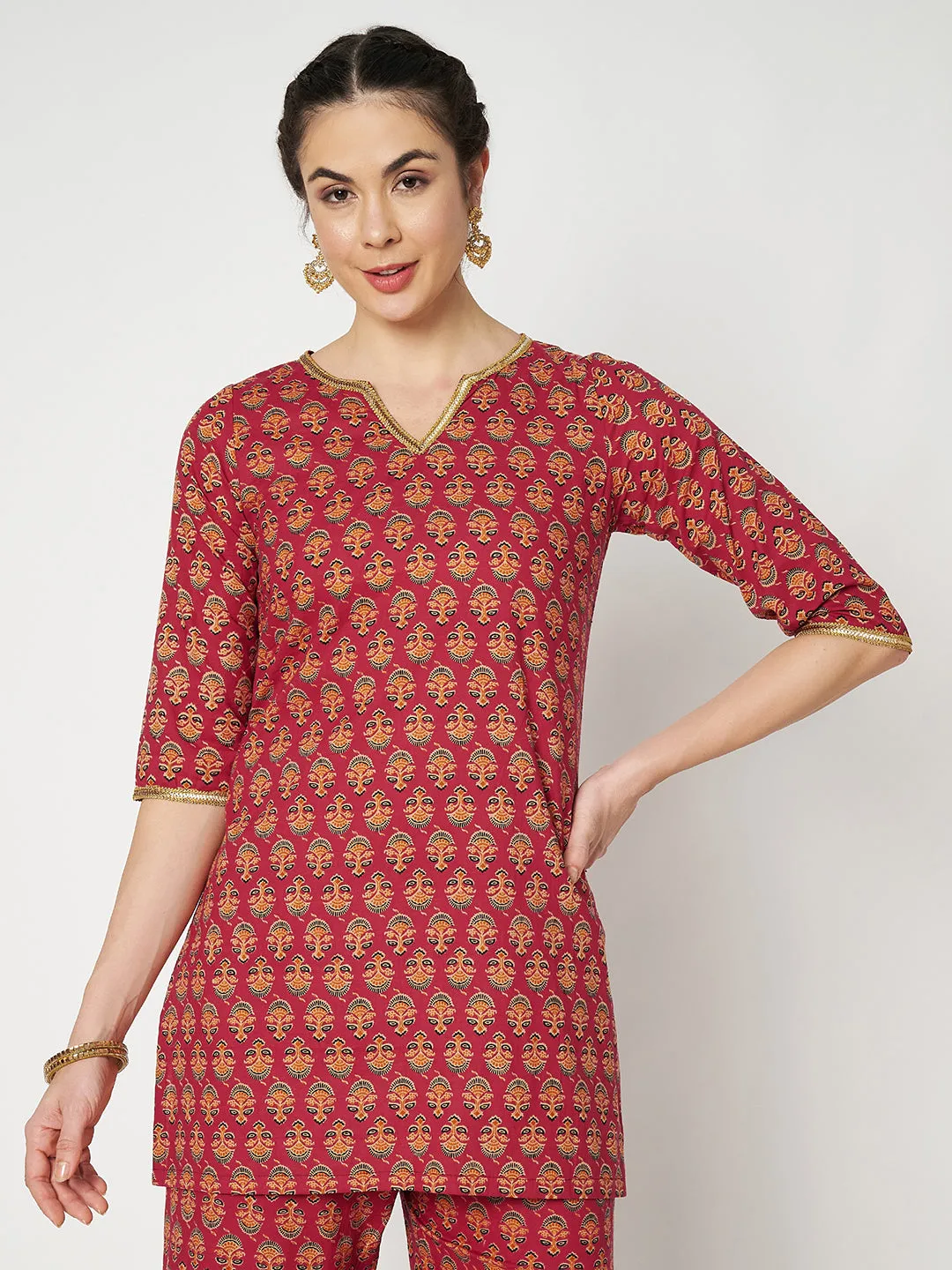 Cotton Printed Embellished Kurti