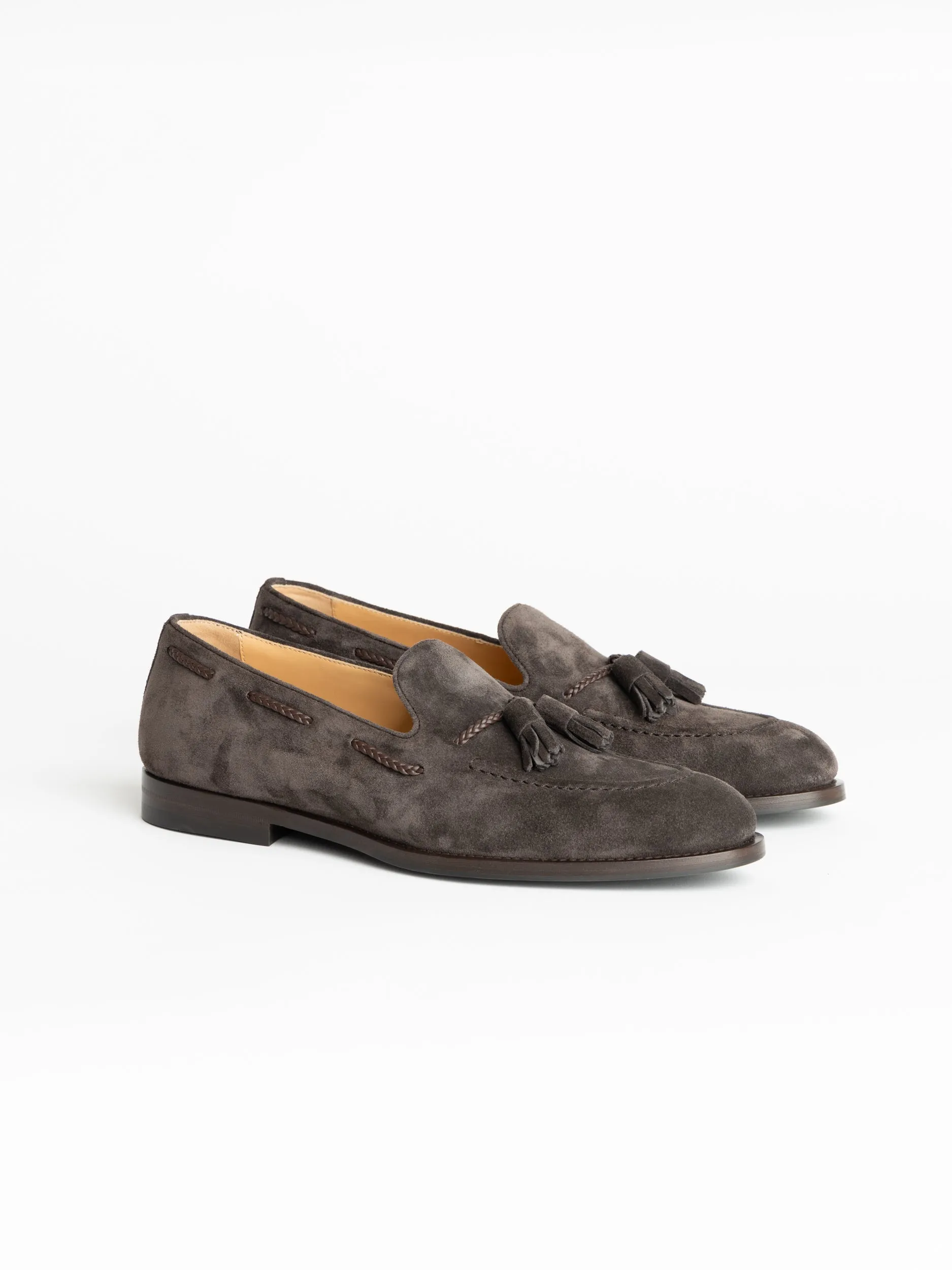 Dark Grey Suede Loafers with Tassels