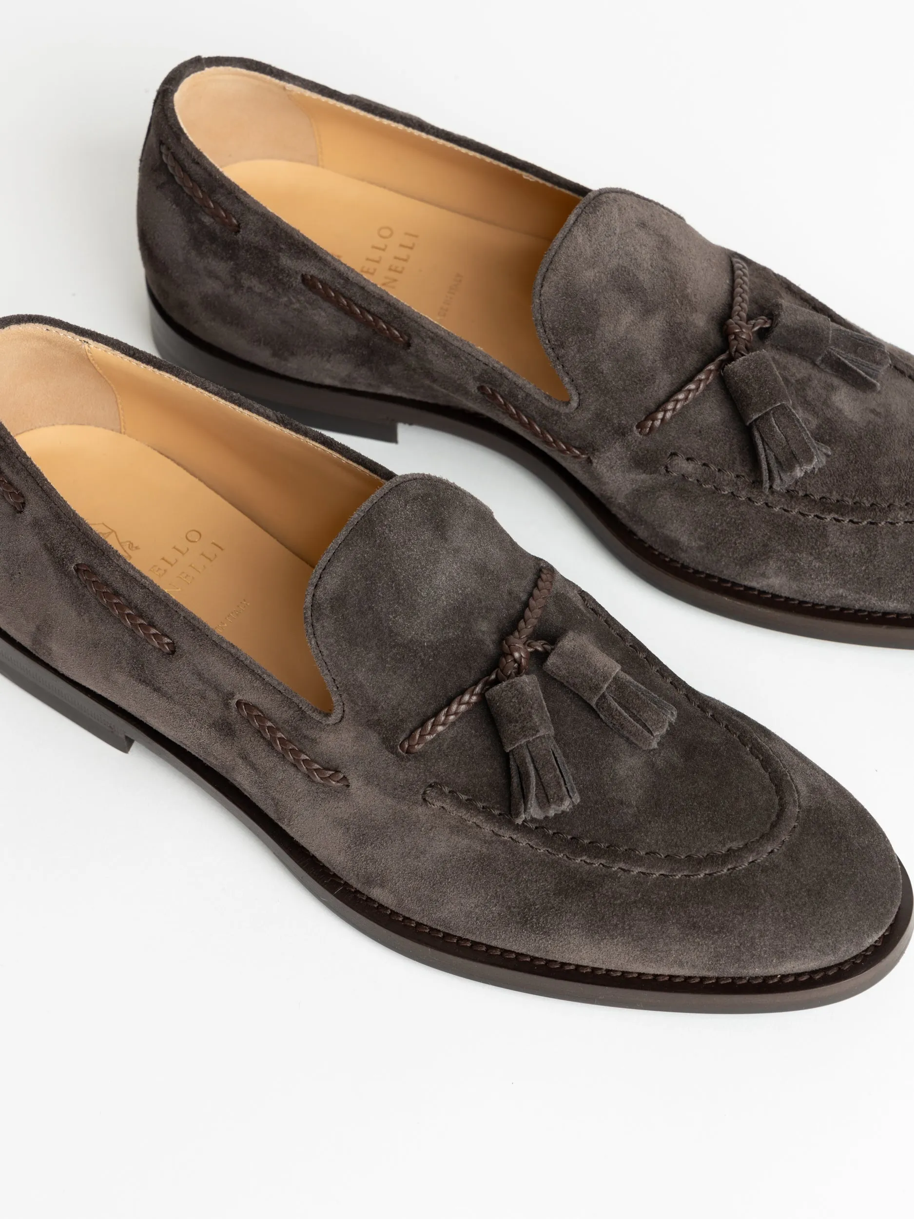 Dark Grey Suede Loafers with Tassels