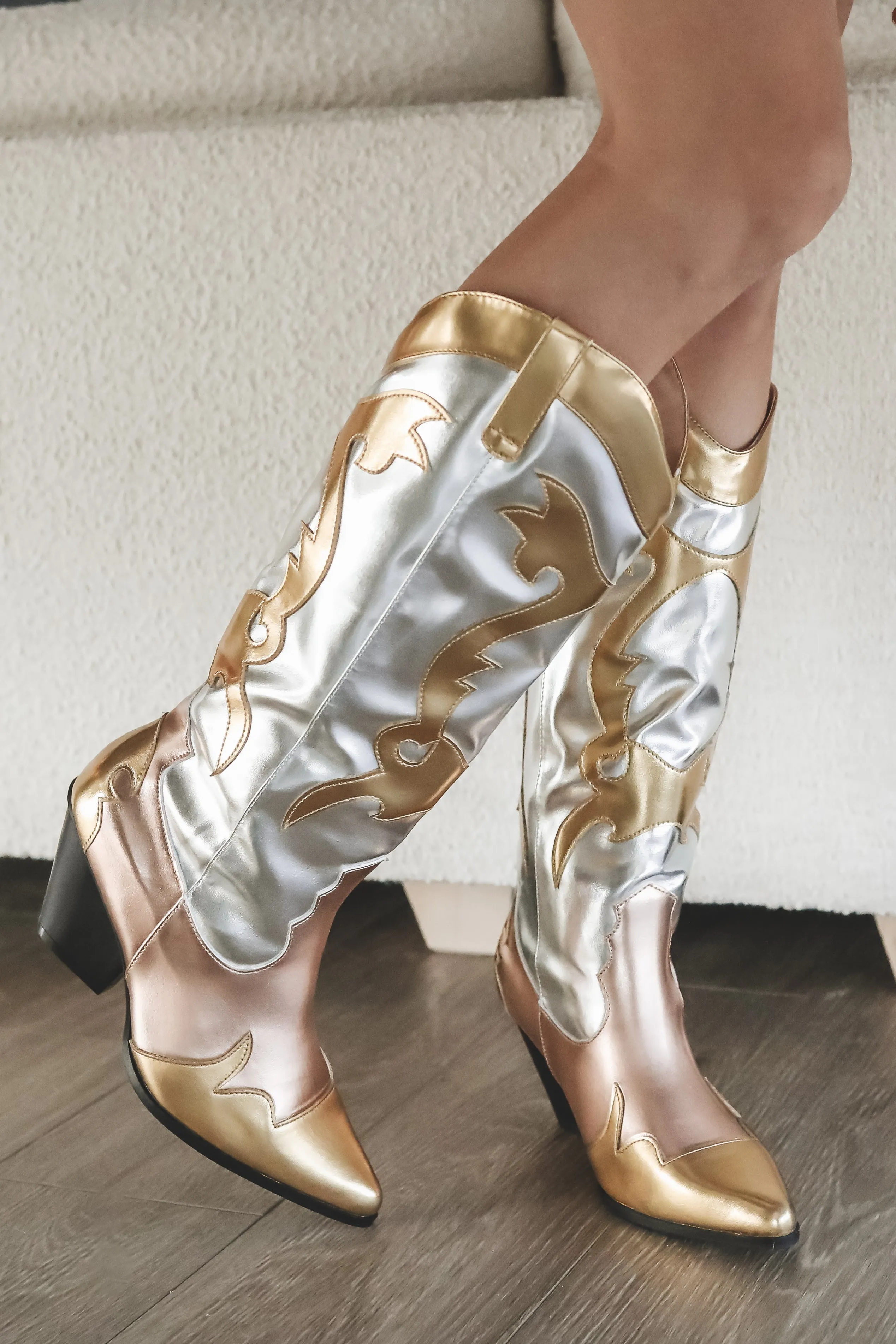 DEAL Sassy Cowgirl Gold & Silver Metallic Western Boots