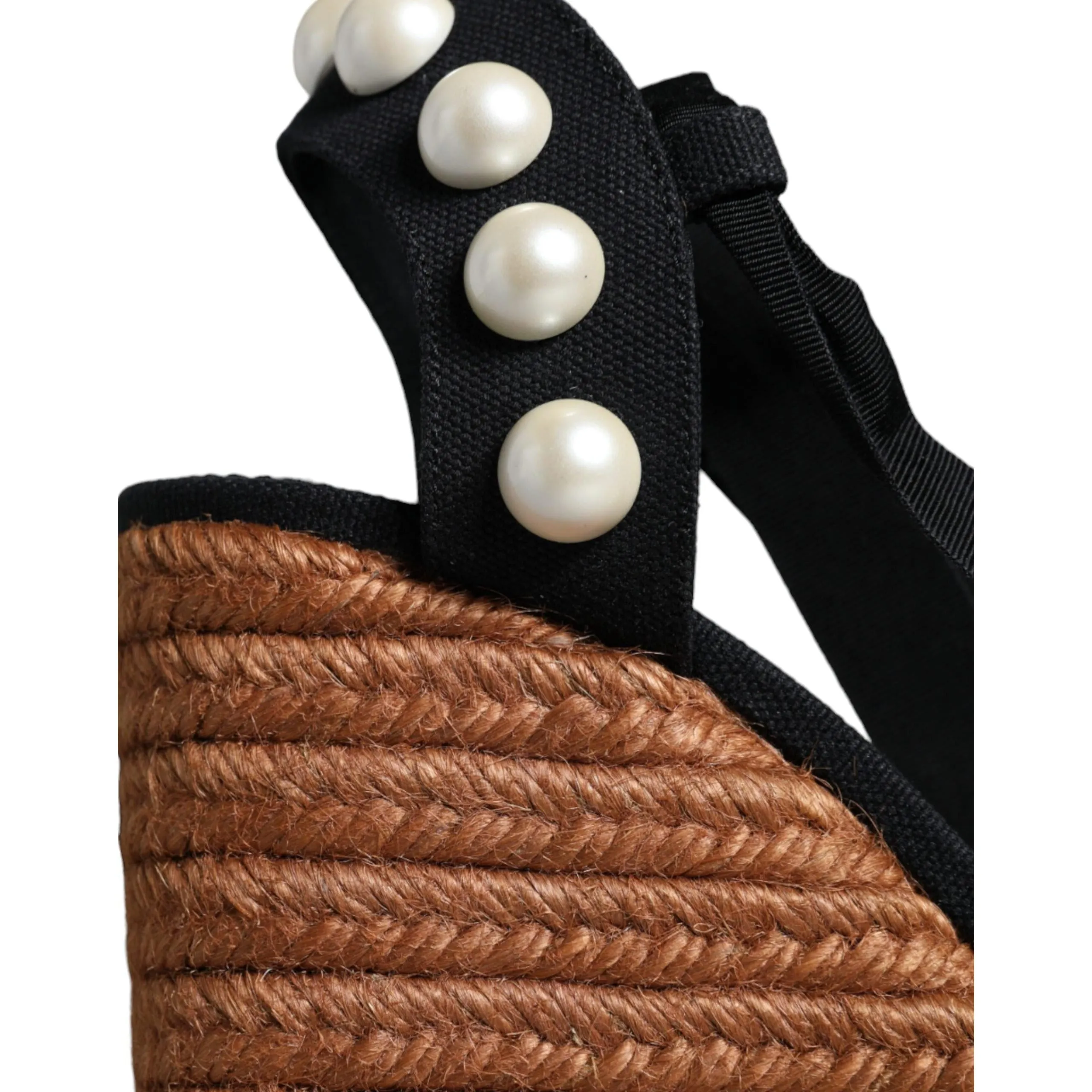 Dolce & Gabbana Black Pearl Wedge Heels Sandals Shoes