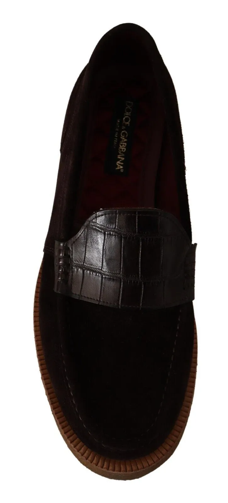 Dolce & Gabbana Brown Suede Leather Slip On Flats Moccasin Shoes