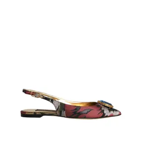 Dolce & Gabbana Multicolor Jacquard Crystal Flats Slingback Shoes