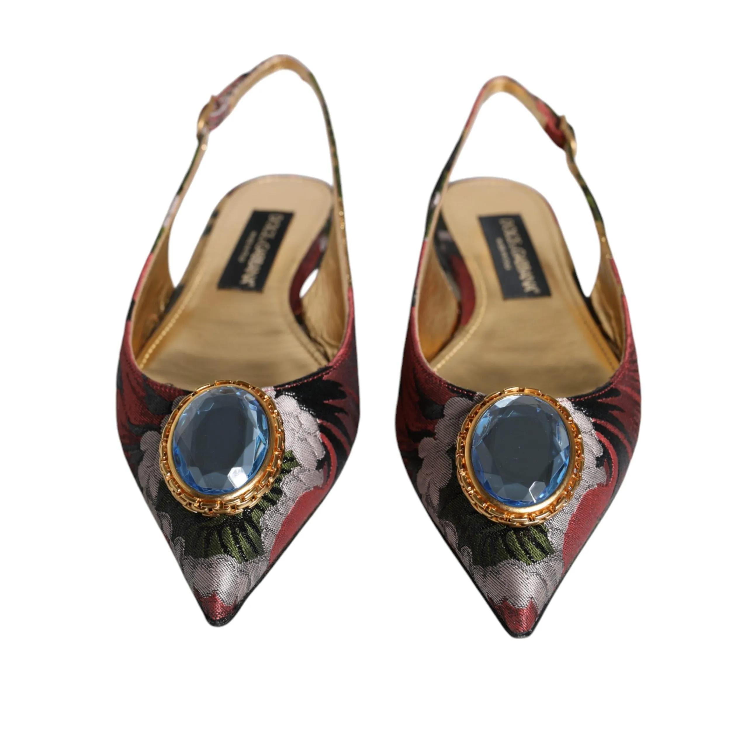 Dolce & Gabbana Multicolor Jacquard Crystal Flats Slingback Shoes