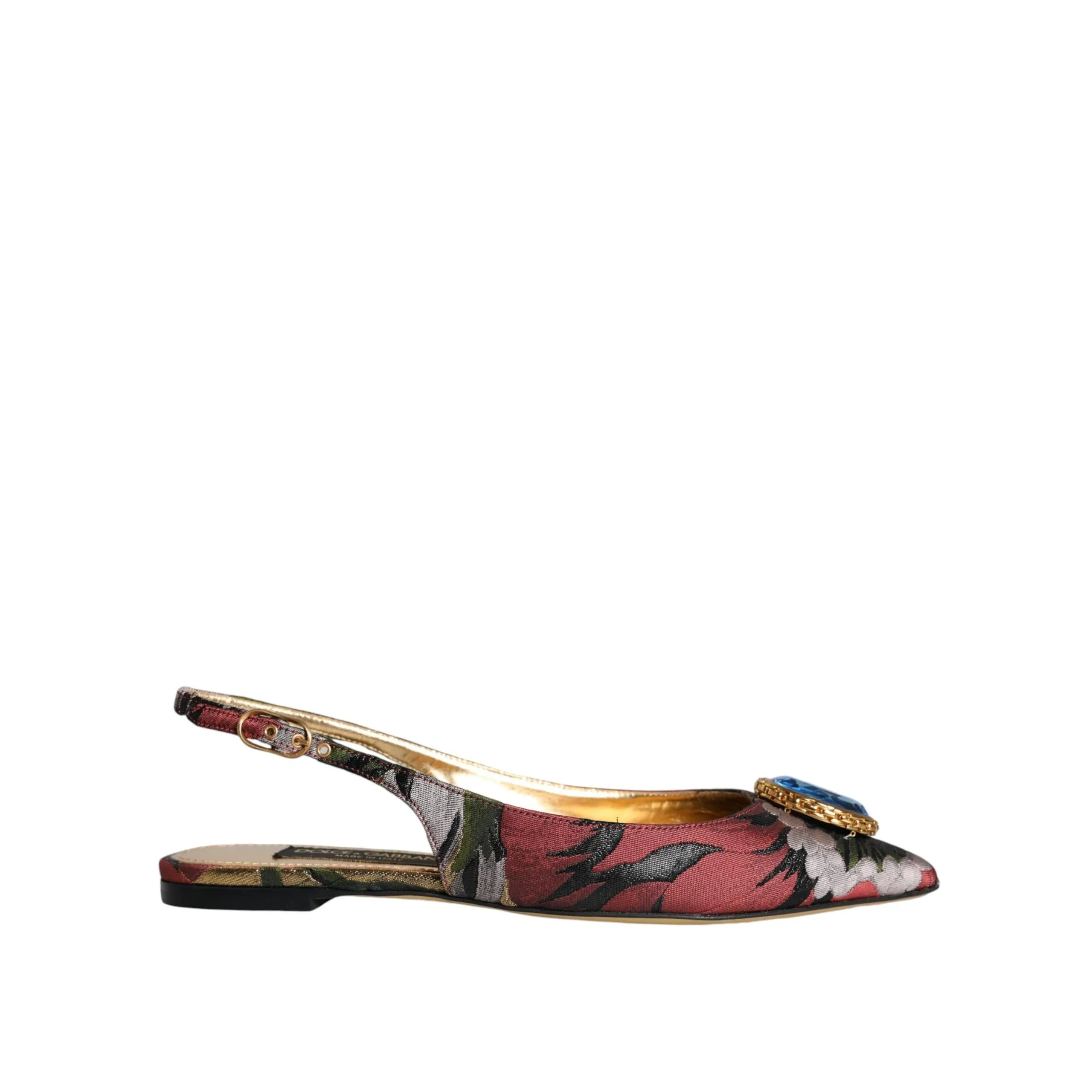 Dolce & Gabbana Multicolor Jacquard Crystal Flats Slingback Shoes