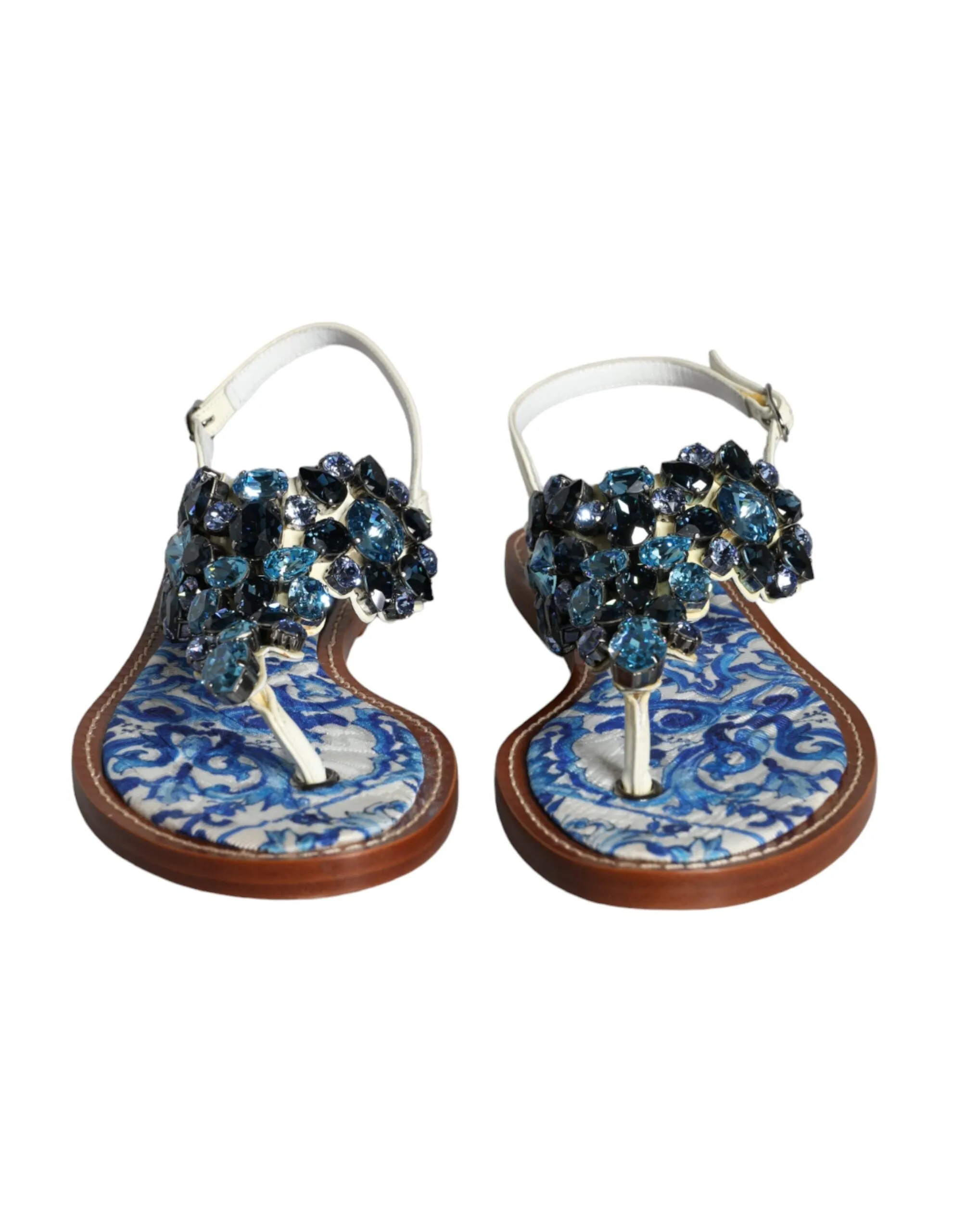 Dolce & Gabbana Multicolor Leather Crystals Flats Sandals Shoes