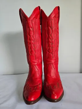 Fiery Red Vintage Leather Cowboy Boots – Size 6 or 7 check measurements x