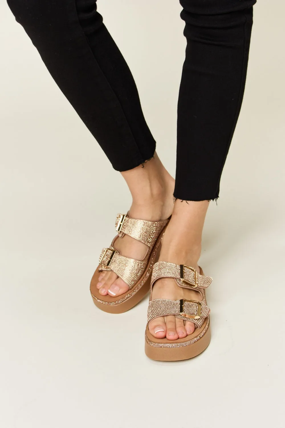 Forever Link Rhinestone Buckled Wedge Sandals