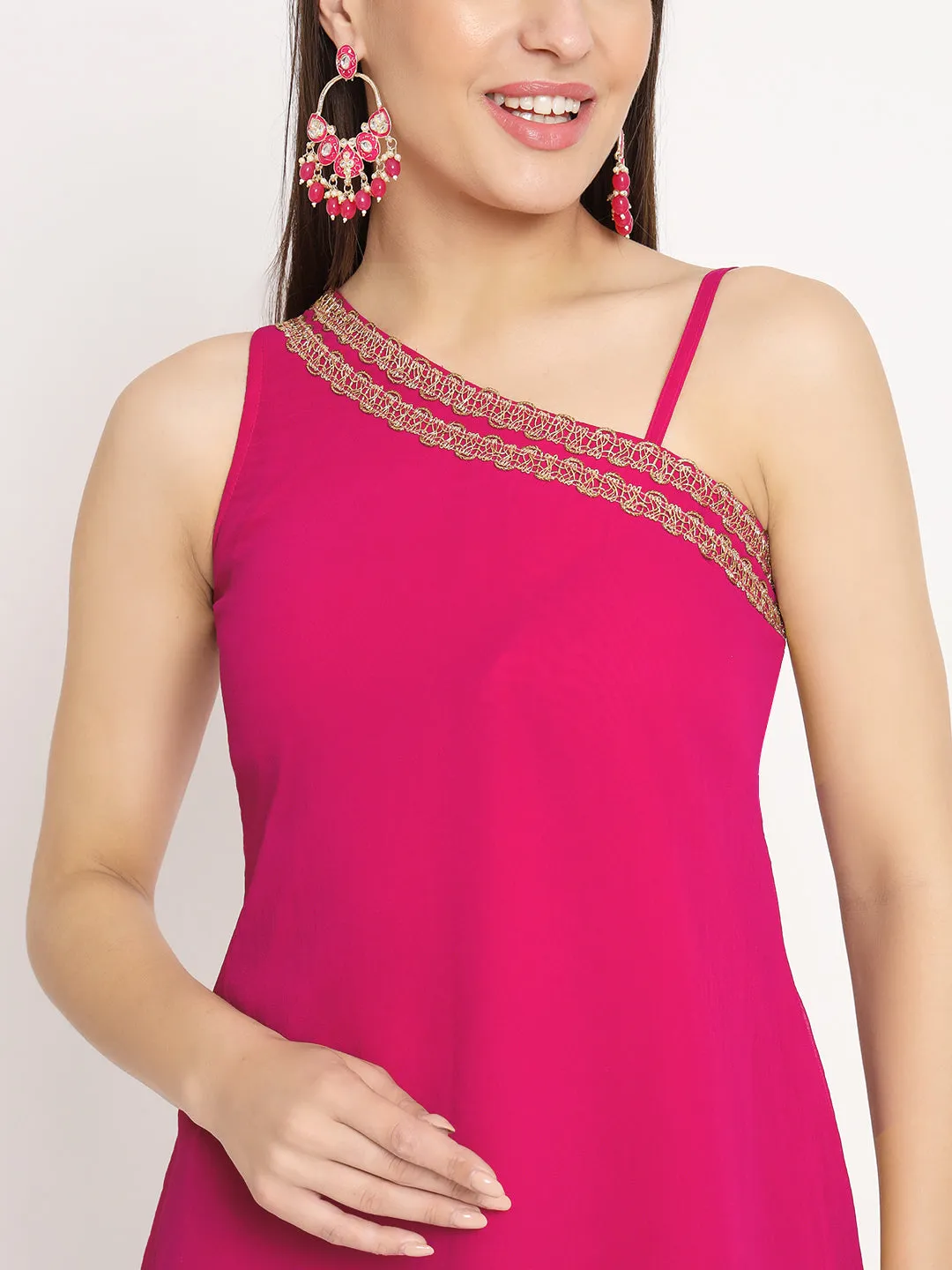 Georgette Embellished One shoulder Kurti