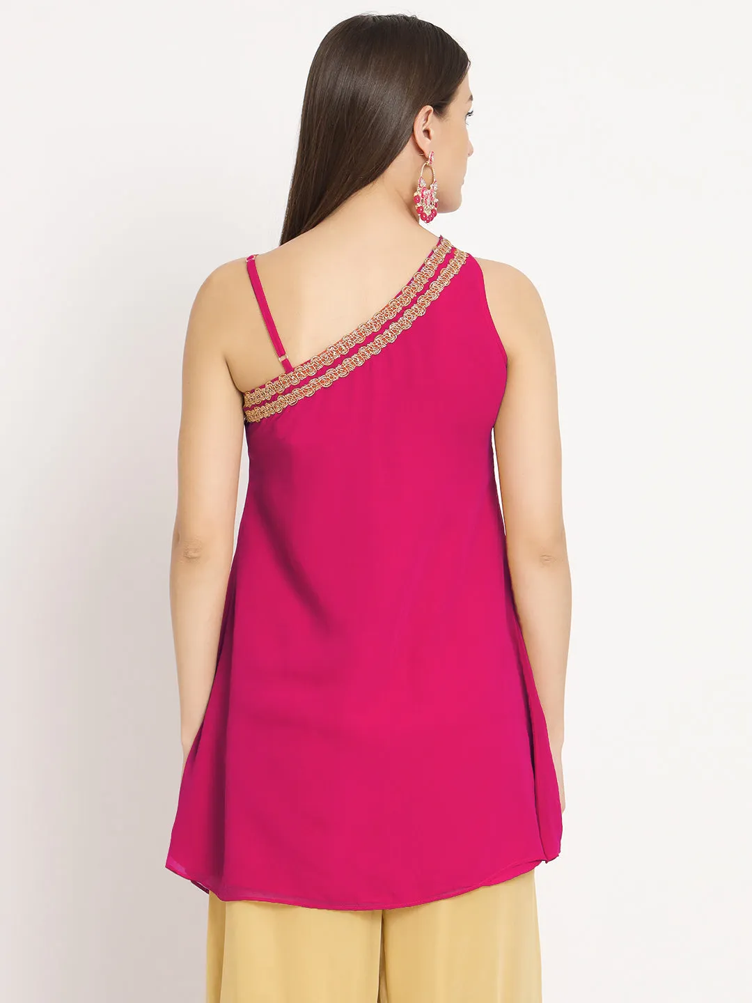 Georgette Embellished One shoulder Kurti