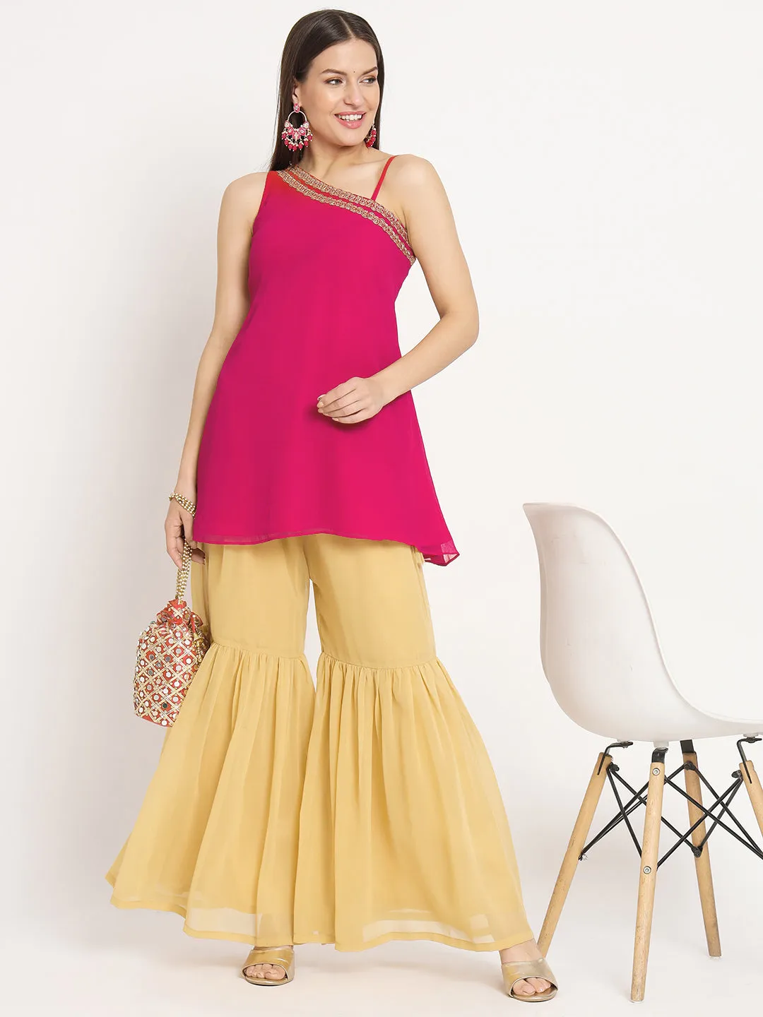 Georgette Embellished One shoulder Kurti