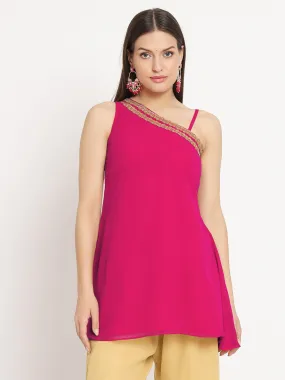 Georgette Embellished One shoulder Kurti