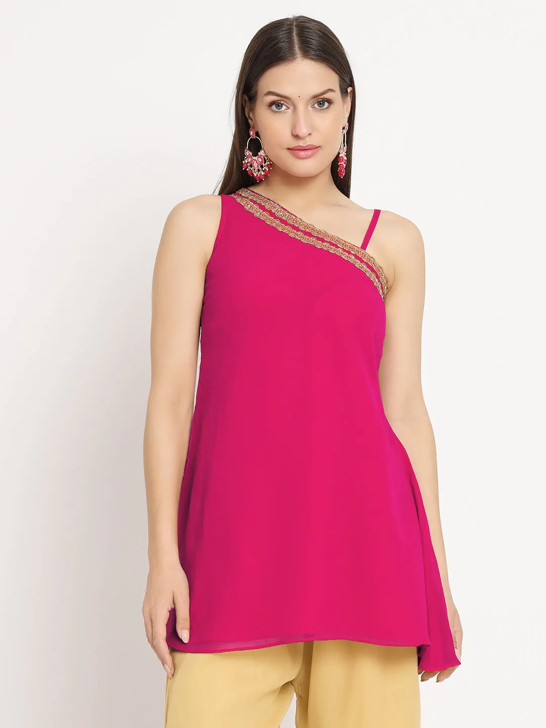 Georgette Embellished One shoulder Kurti