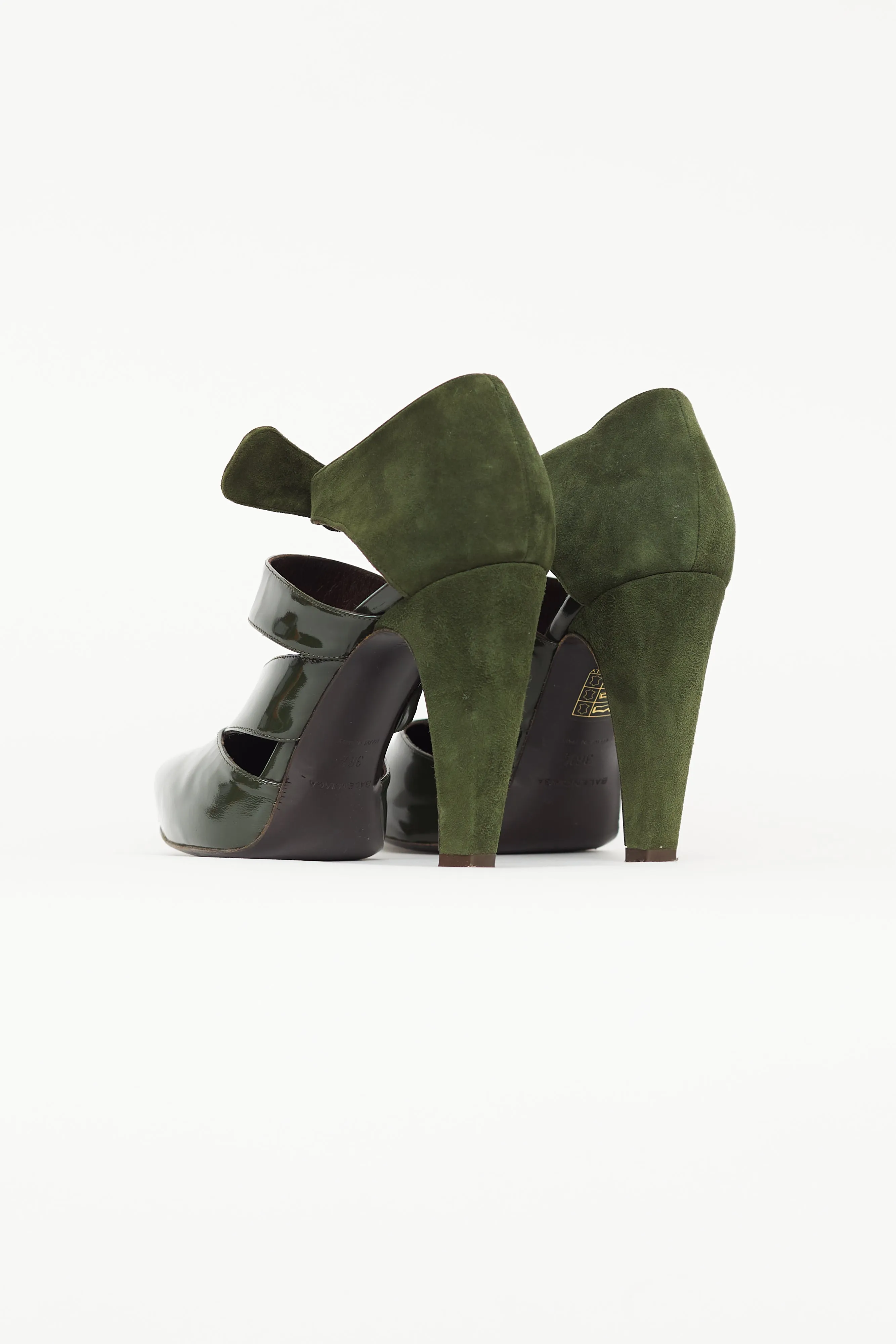 Green Suede & Patent Cage Heel