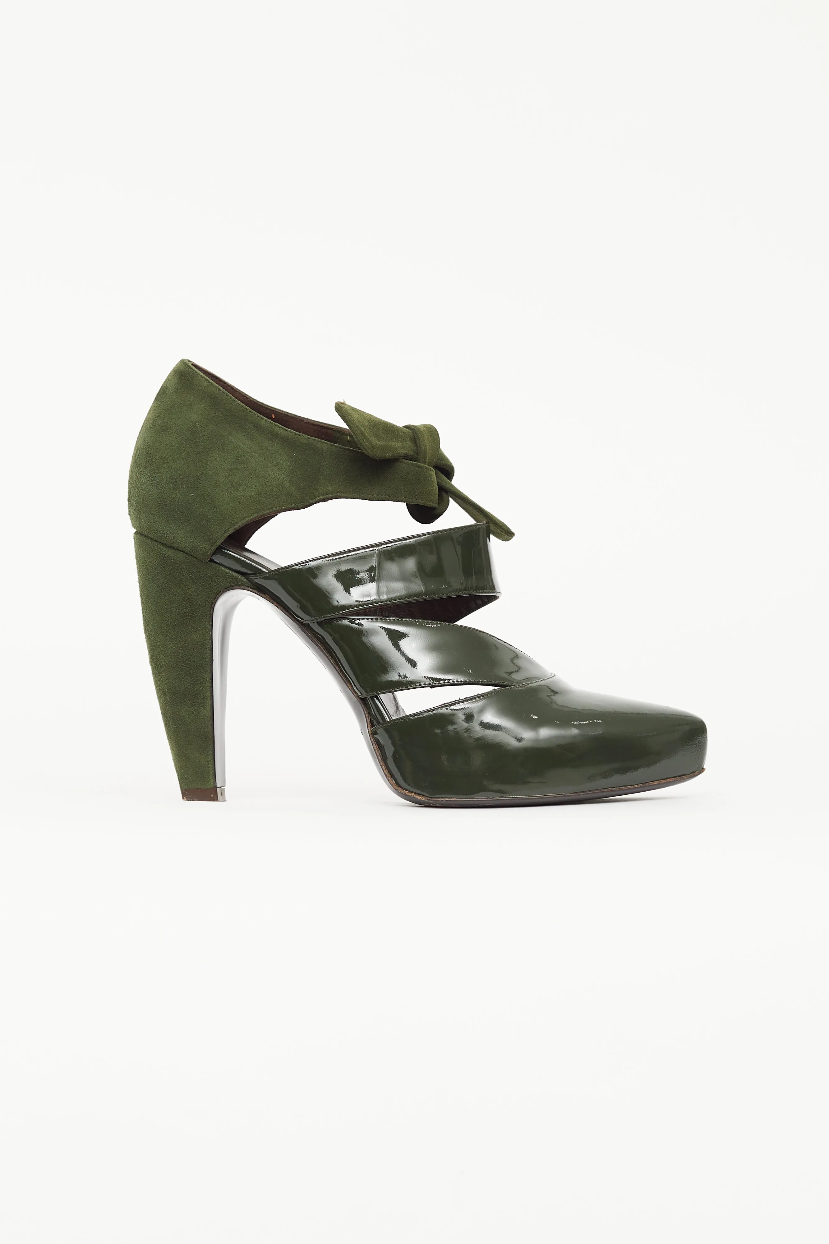 Green Suede & Patent Cage Heel