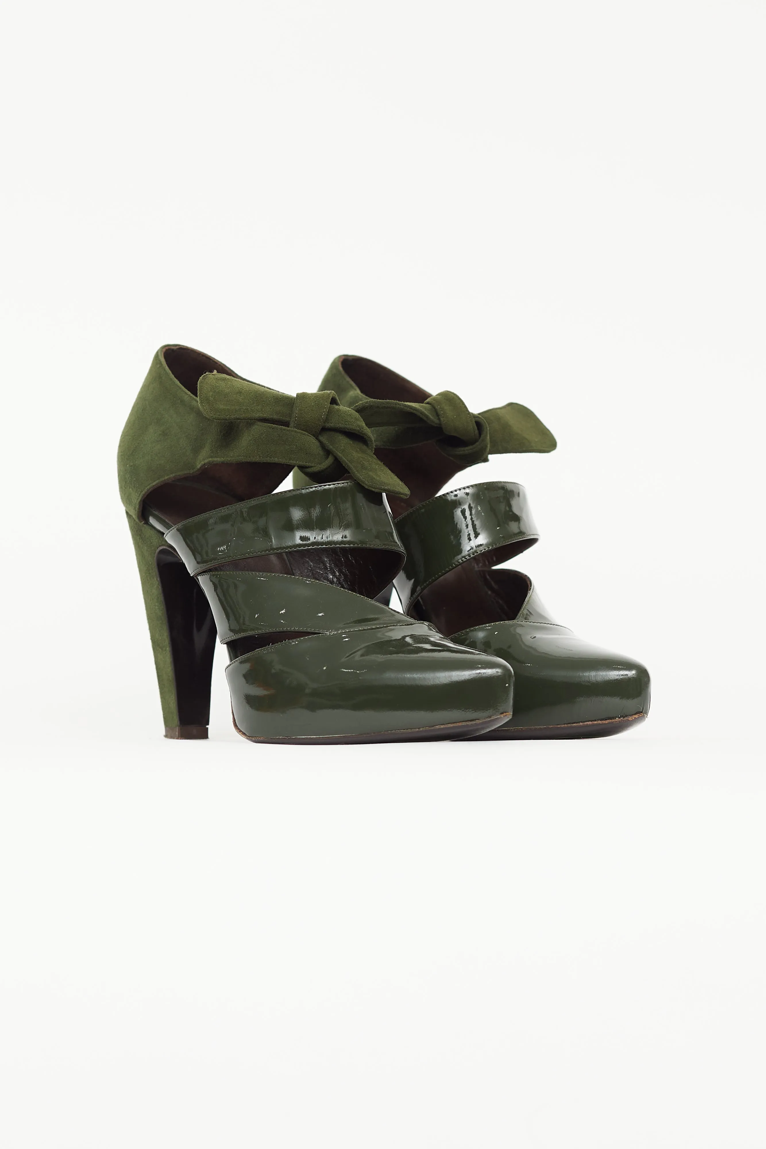 Green Suede & Patent Cage Heel