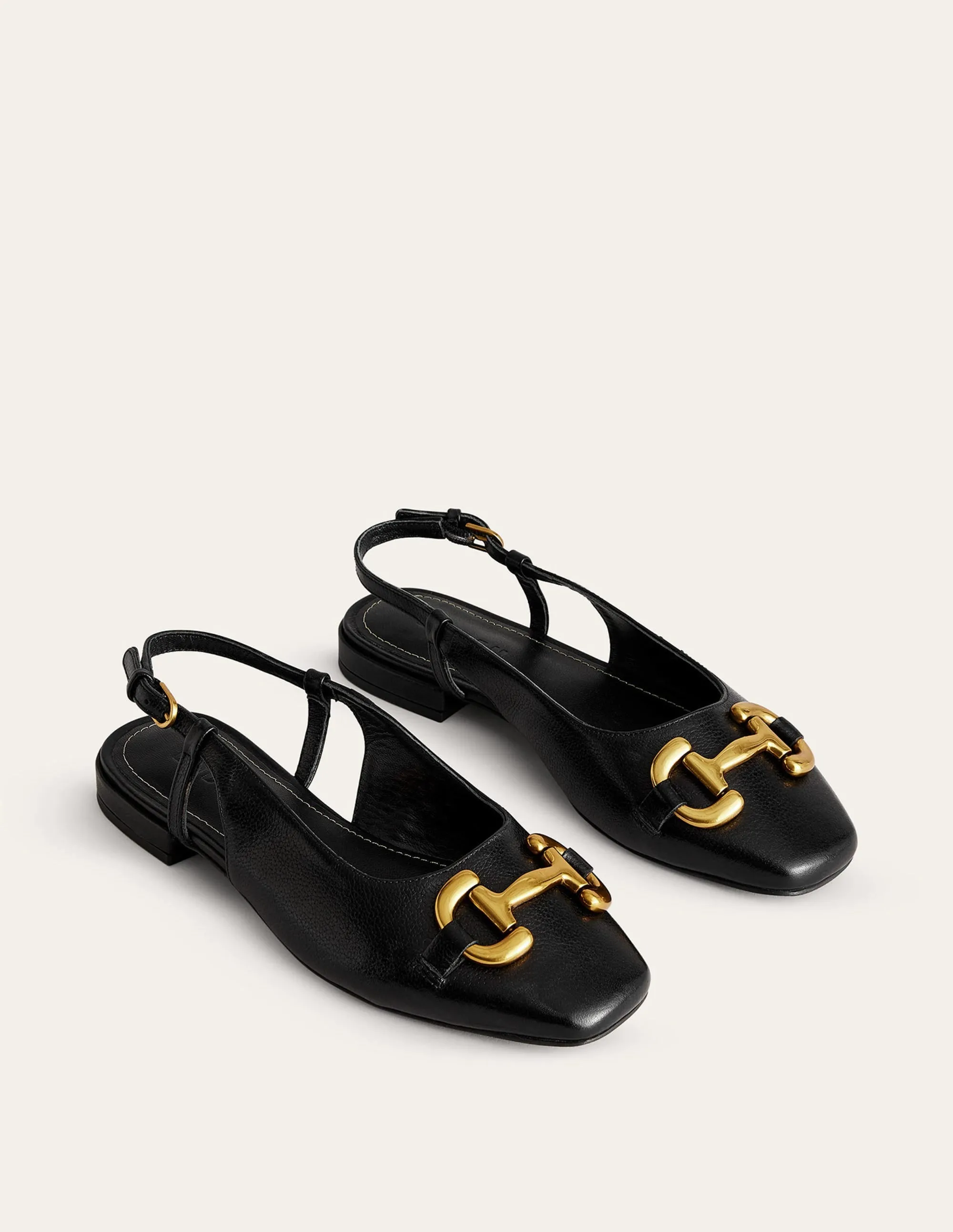 Iris Snaffle Slingback Flats-Black Leather