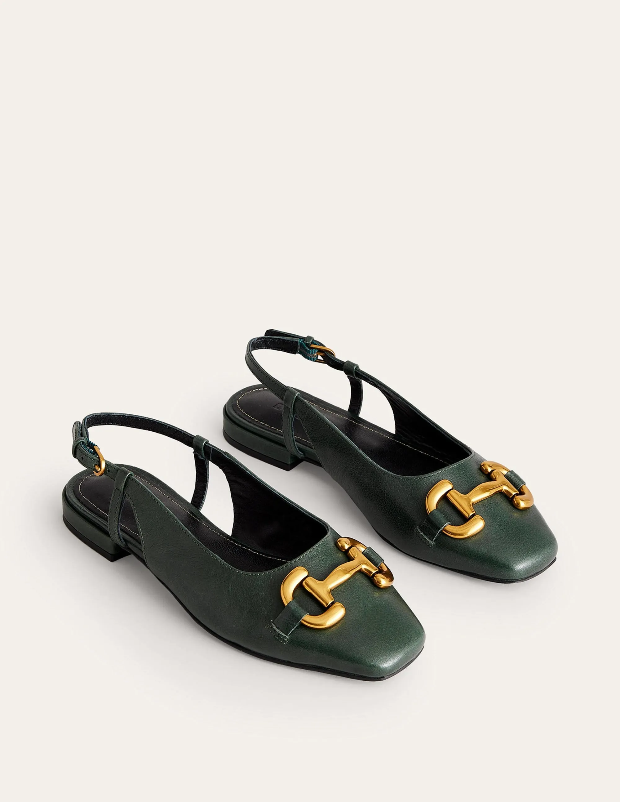 Iris Snaffle Slingback Flats-Winter Green Leather