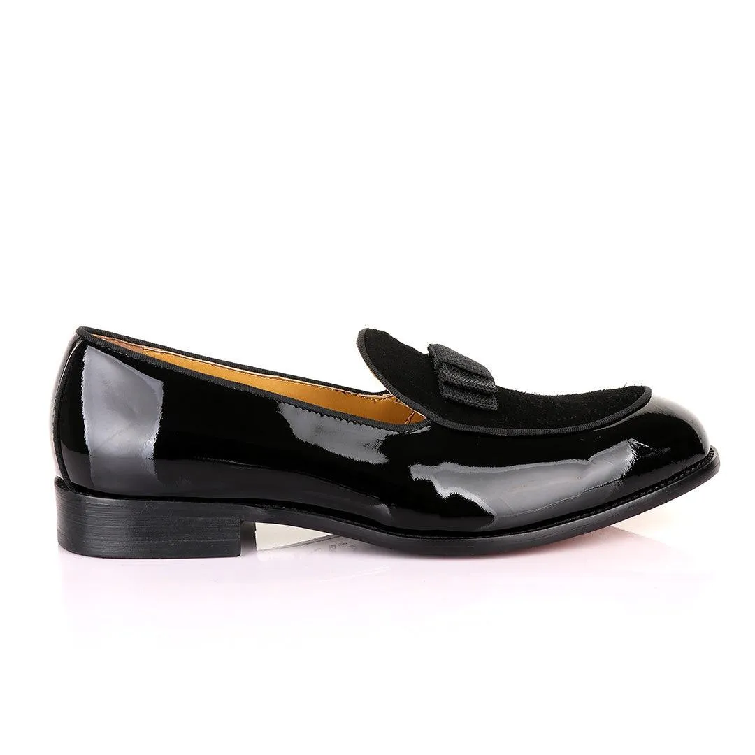 John Mendson Black Patent Bow With Suede Loafers Shoe