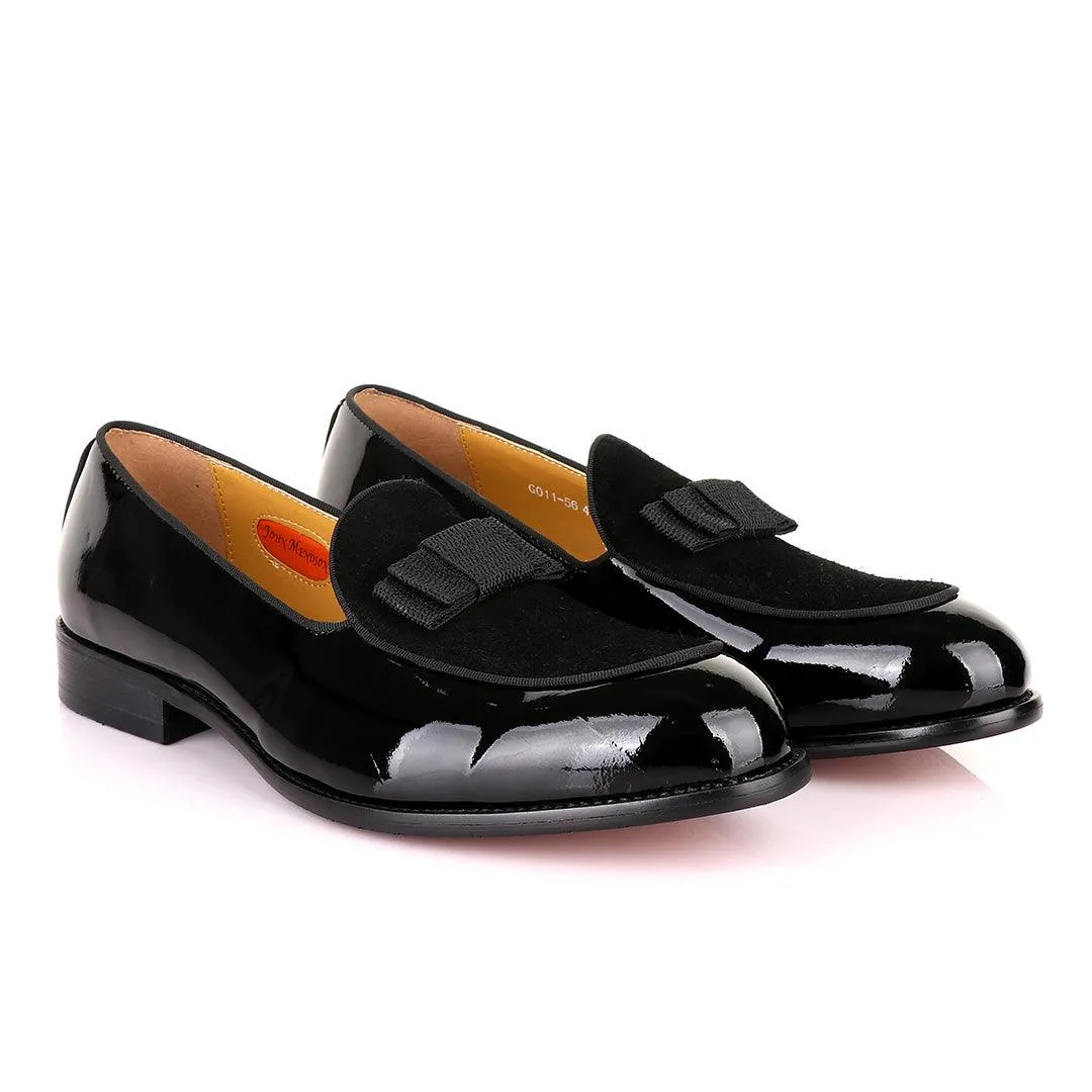 John Mendson Black Patent Bow With Suede Loafers Shoe