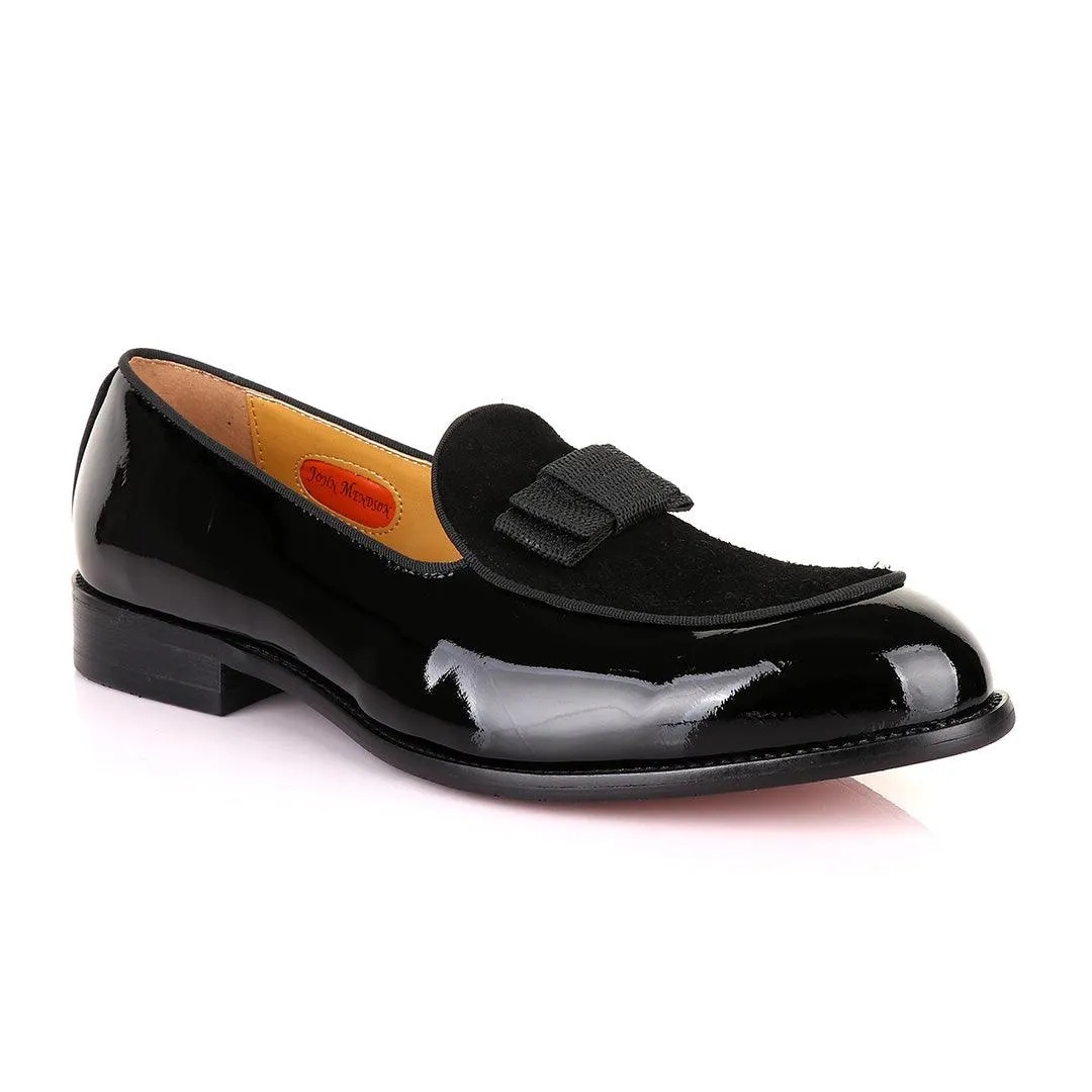 John Mendson Black Patent Bow With Suede Loafers Shoe