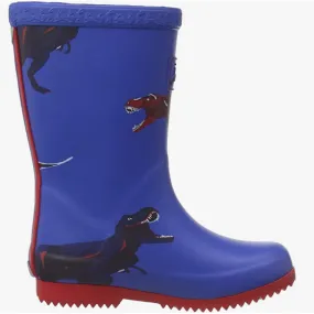 Joules Roll Up Waterproof Rain Boot Blue Dinos