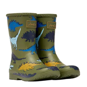 Joules Roll Up Waterproof Rain Boot Green Dinosaur