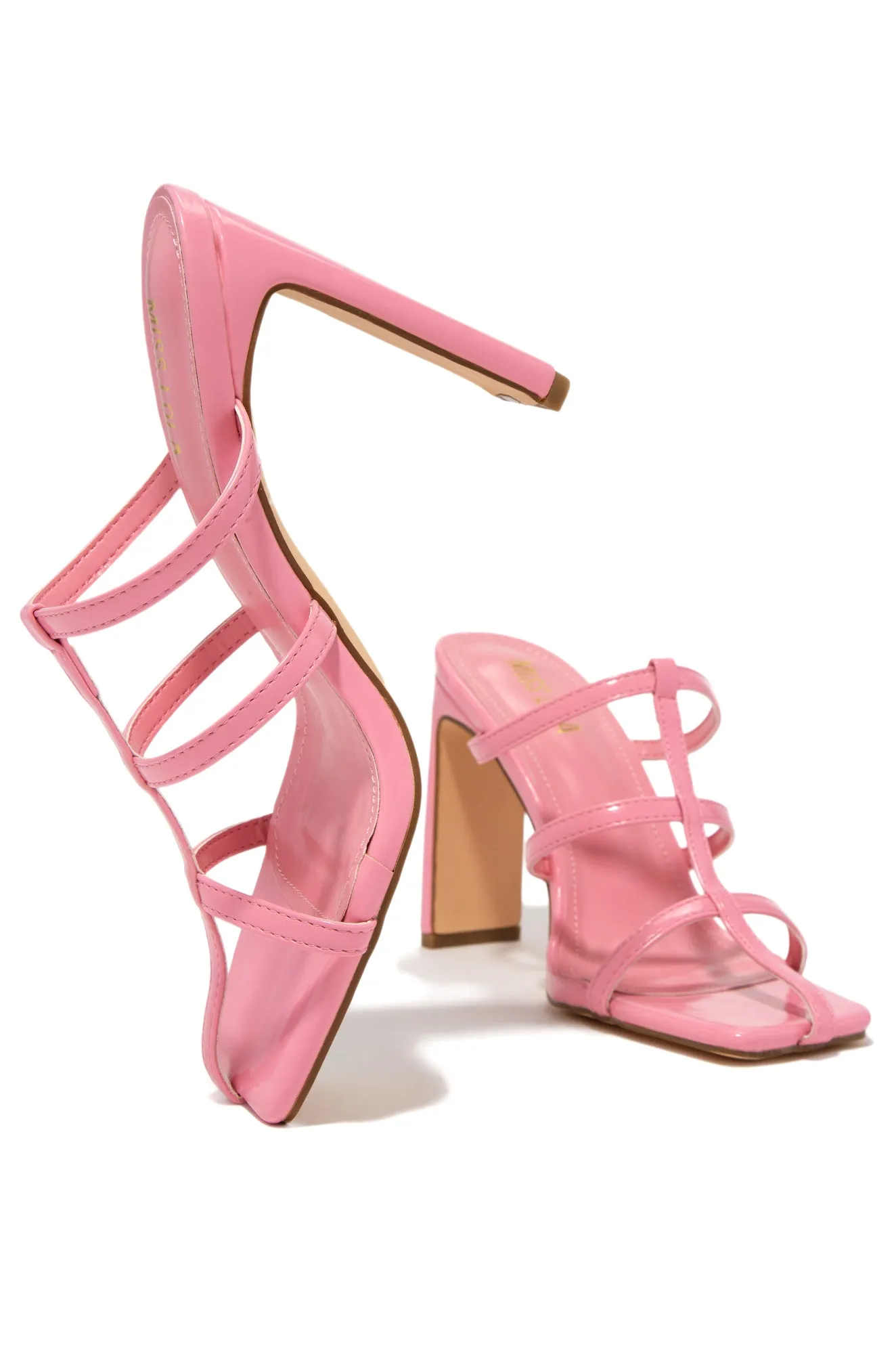 Karly Caged High Heel Mules - Pink