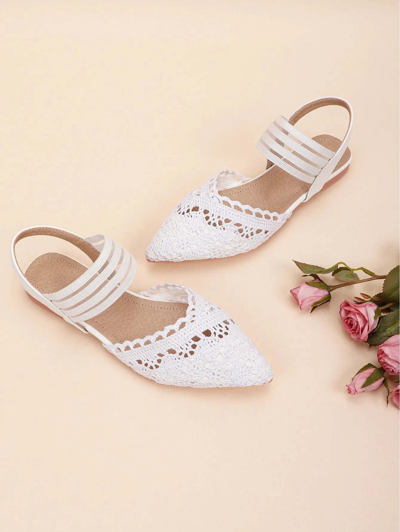 Lace Detail Slingback Flats