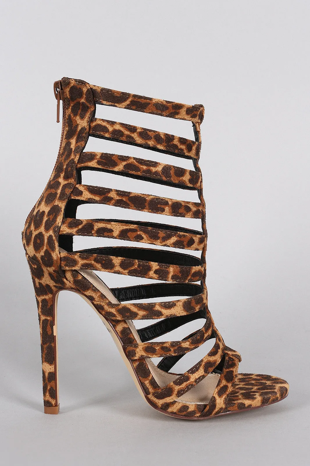 Liliana Leopard Strappy Caged Open Toe Heel