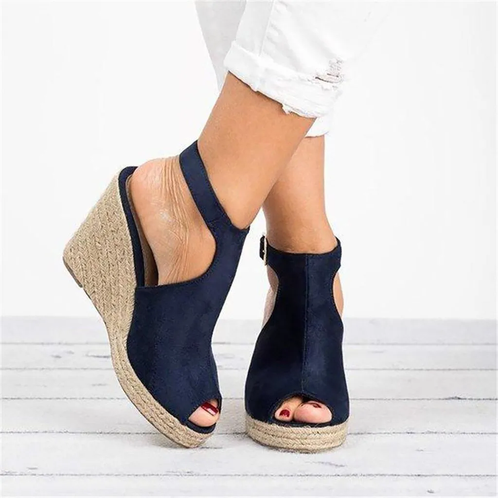 MIAOGUAN Peppy Platform Ankle Buckle Wedge Heel Sandal Shoes