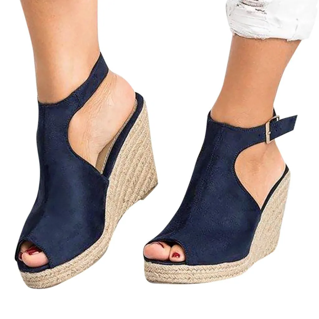 MIAOGUAN Peppy Platform Ankle Buckle Wedge Heel Sandal Shoes