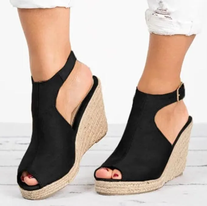 MIAOGUAN Peppy Platform Ankle Buckle Wedge Heel Sandal Shoes