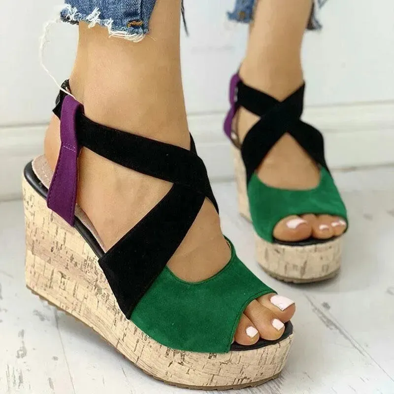 Patchwork Wedge Sandal Shoes