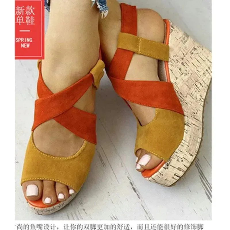 Patchwork Wedge Sandal Shoes