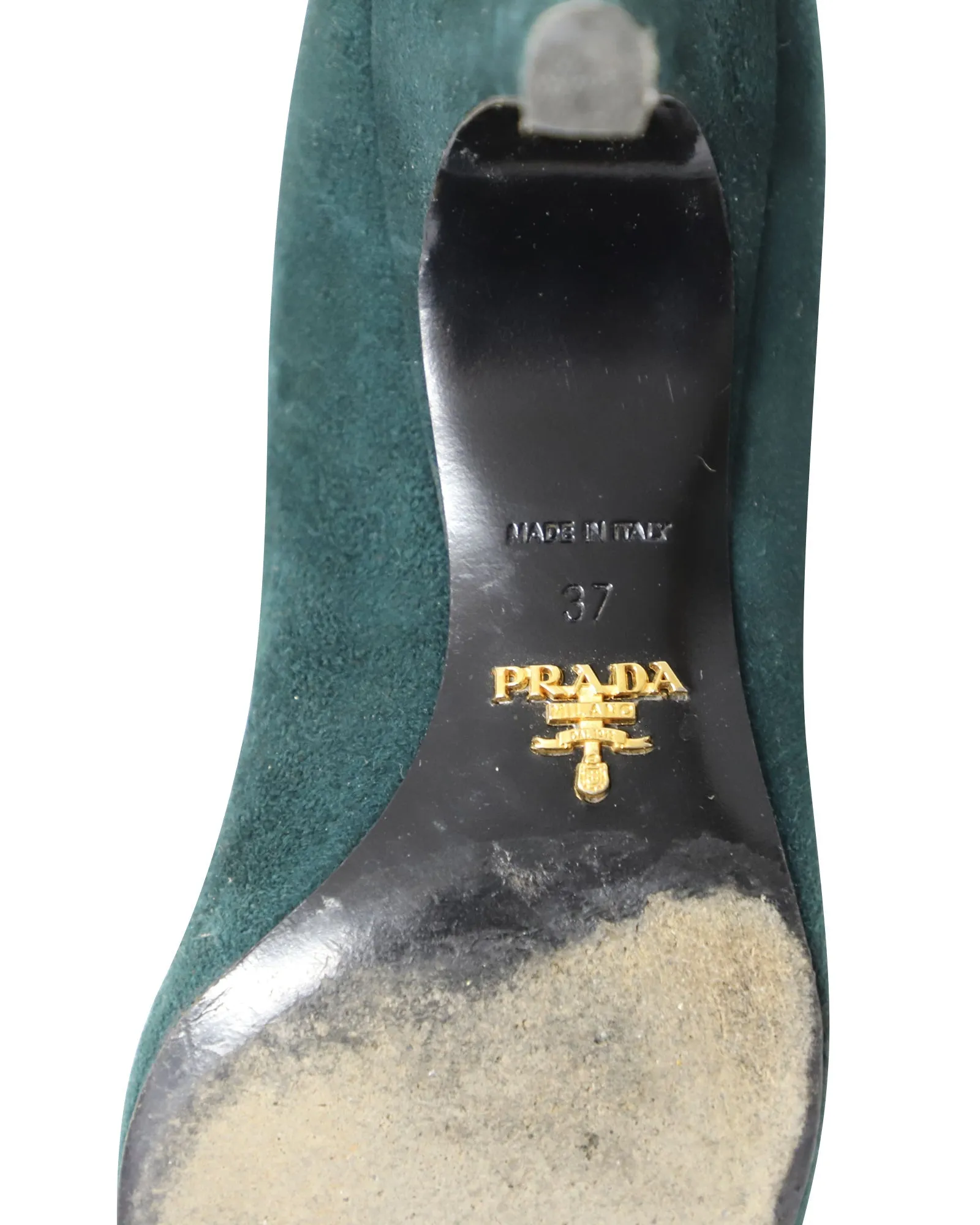 Prada Cone Heel Sandals in Green Suede