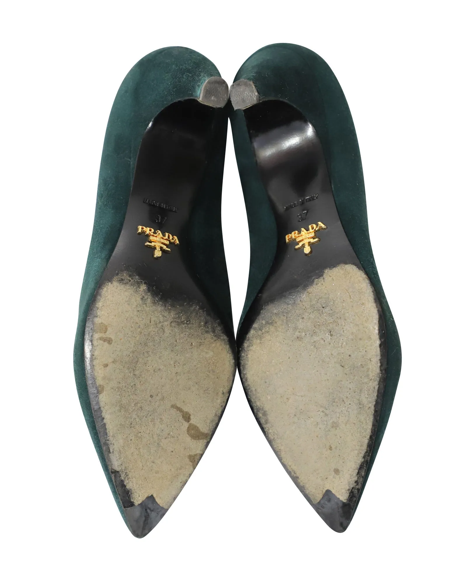 Prada Cone Heel Sandals in Green Suede